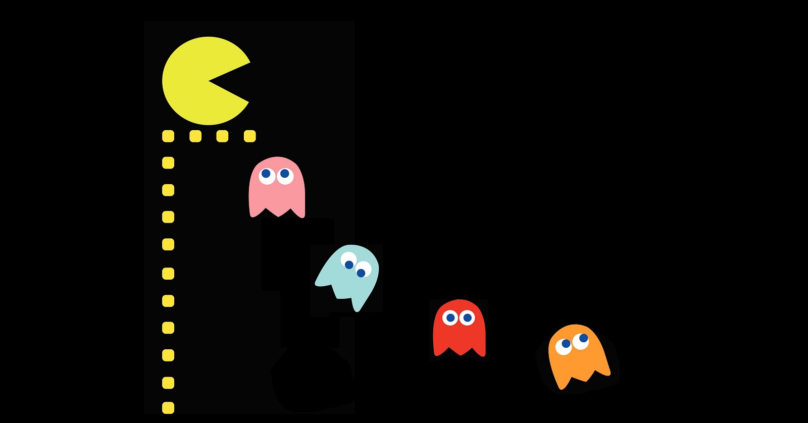 pacman chasing four ghosts