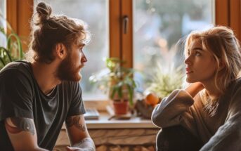 woman looking upset at her boyfriend who has just said something disrespectful to her
