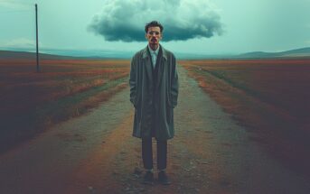 A man standing on a dirt road.