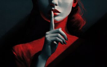 A stylized illustration of a person with red lips holding a finger to their mouth in a hush gesture.