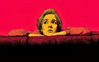 A stylized illustration of a person with short hair resting their chin on crossed arms over a ledge, looking to the side with a concerned expression, set against a bright pink and black background.