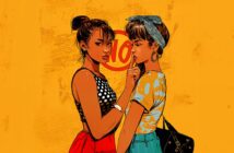 A couple of women with their finger to their lips.