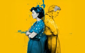 An illustrated woman and man stand back to back with arms crossed, both looking disappointed. The background is bright yellow, and the figures are outlined in sketchy blue and black lines.