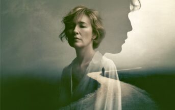 A woman with closed eyes is superimposed with a translucent profile of another person. A winding path with a small figure walking is visible through the silhouettes, evoking a reflective and dreamy mood.