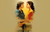 A digital painting of two women facing each other, one older with gray hair and a blue shirt, the other younger with brown hair in a ponytail and a yellow shirt. They stand closely, holding each other's arms against a beige background.