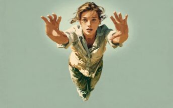 A person floating or falling through the air with arms outstretched.